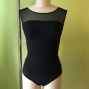 Elevé Laico Black Mesh Open Back Leotard Large